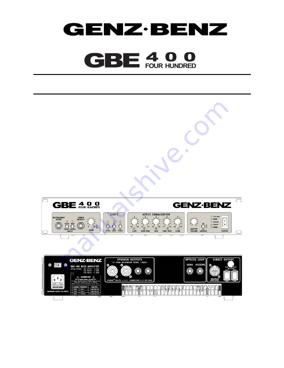 Genz Benz GBE 400 Technical Manual Download Page 1