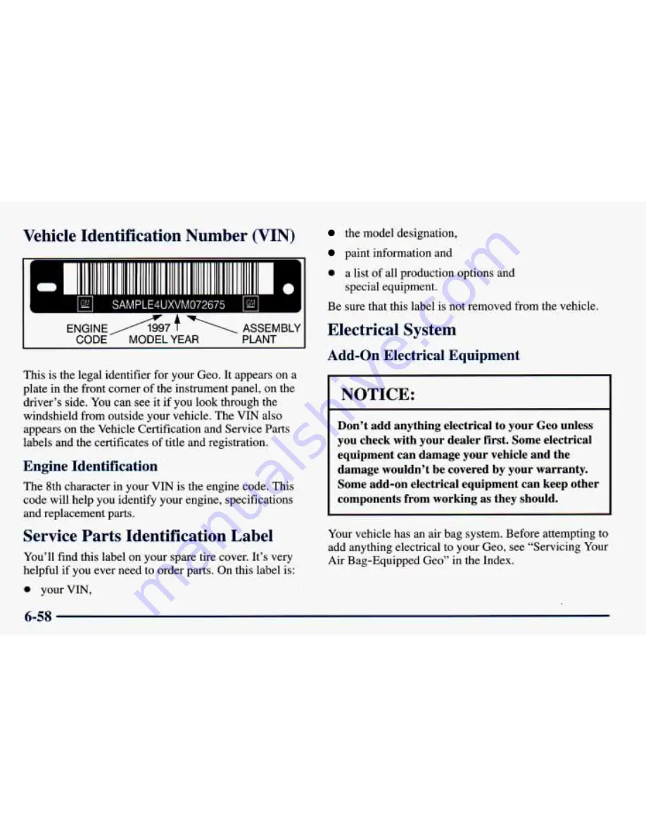 Geo Geo Prizm 1997 Owner'S Manual Download Page 276