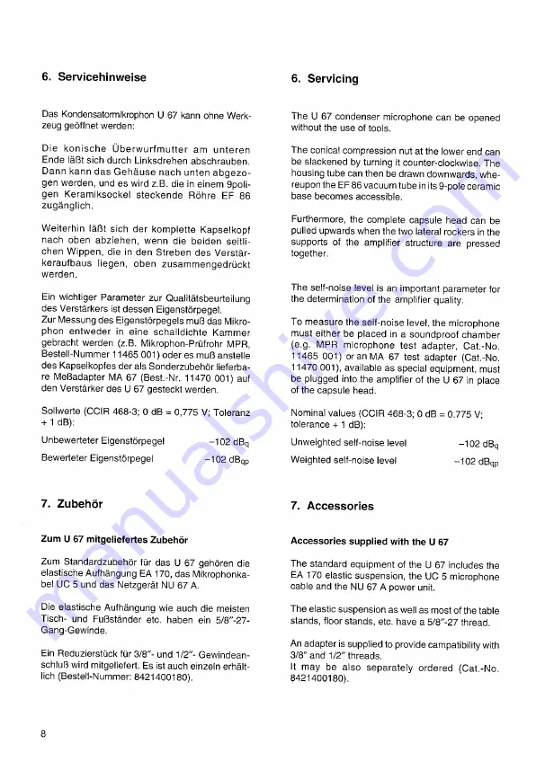 Georg Neumann GmbH U 67 Operating Instructions Manual Download Page 8