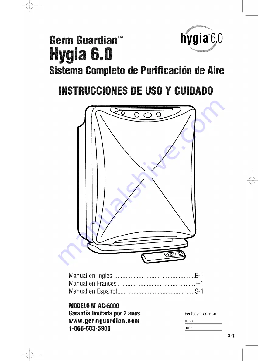 Germ Guardian Hygia 6.0 AC-6000 Скачать руководство пользователя страница 19