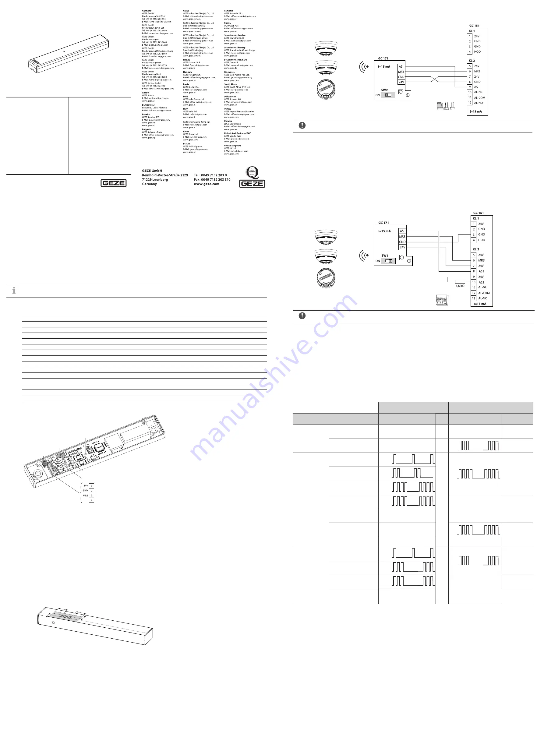 GEZE GC 171 Supplementary Sheet Download Page 1