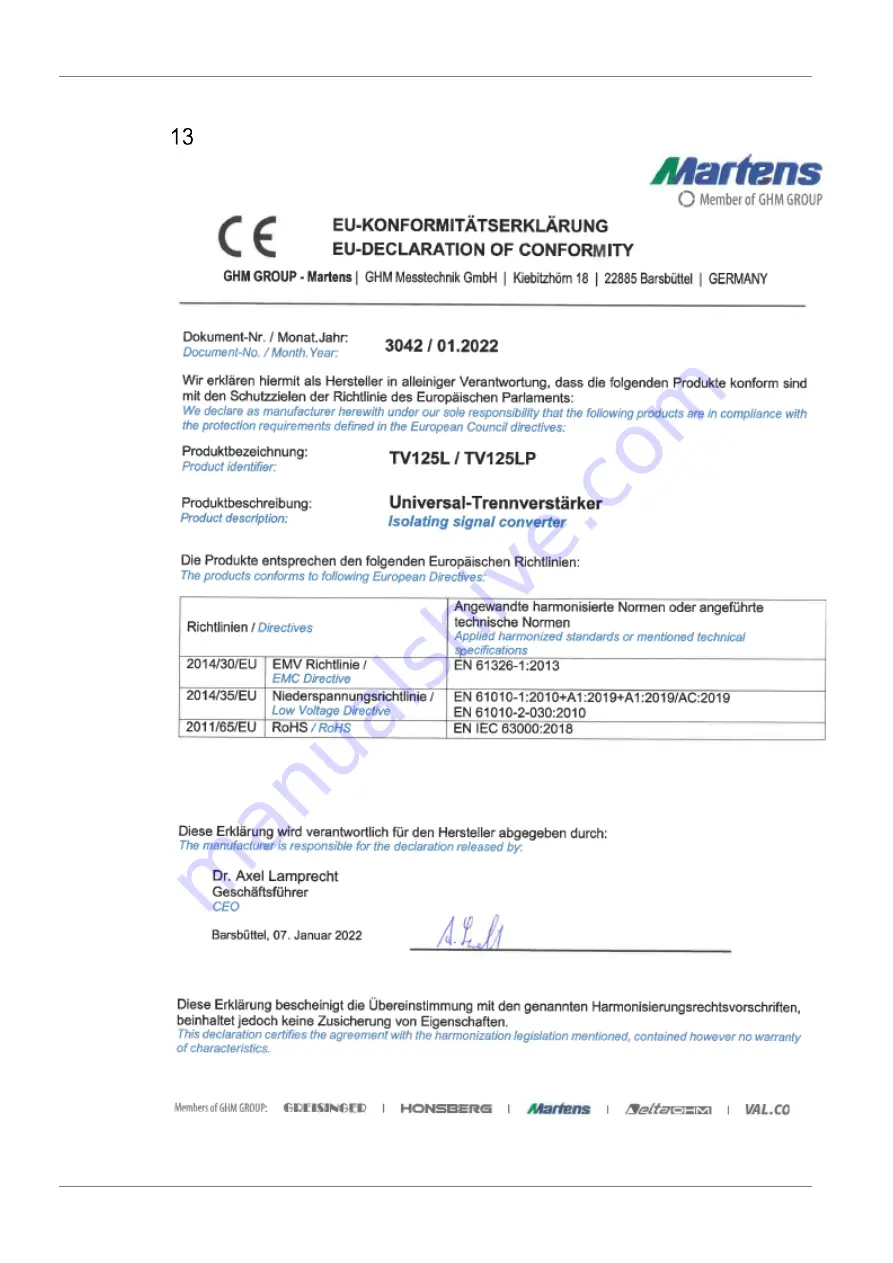 GHM Martens TV125L Operating Manual Download Page 18