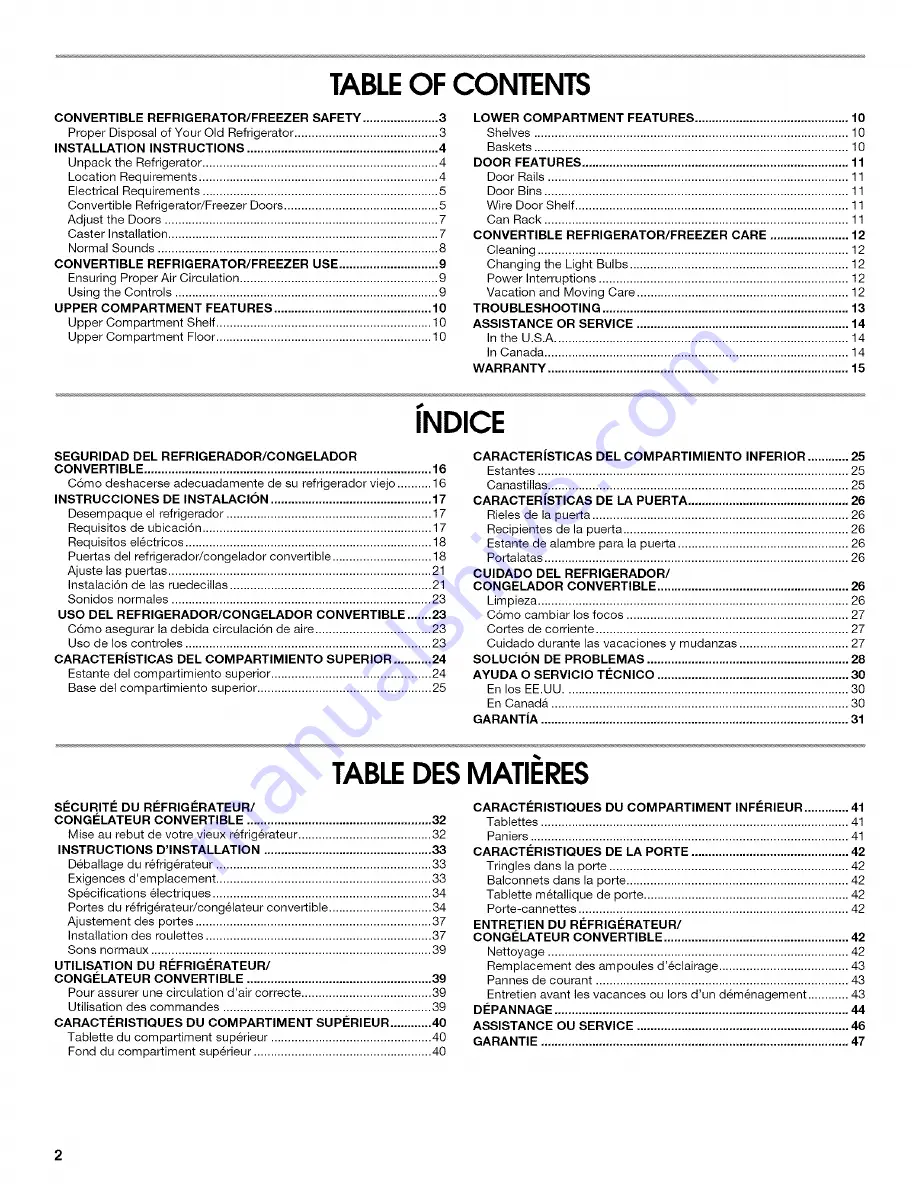 Gladiator FREEZERATOR GAFZ21XXRK02 Use And Care Manual Download Page 2