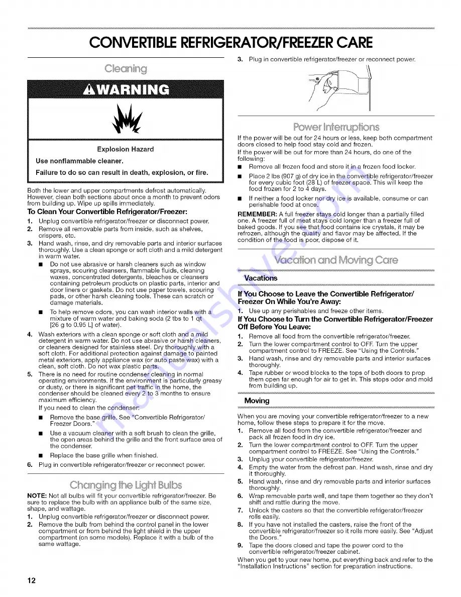 Gladiator FREEZERATOR GAFZ21XXRK02 Use And Care Manual Download Page 12