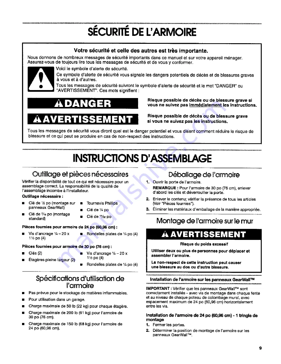 Gladiator GAWG241DMG Assembly Instructions Manual Download Page 9