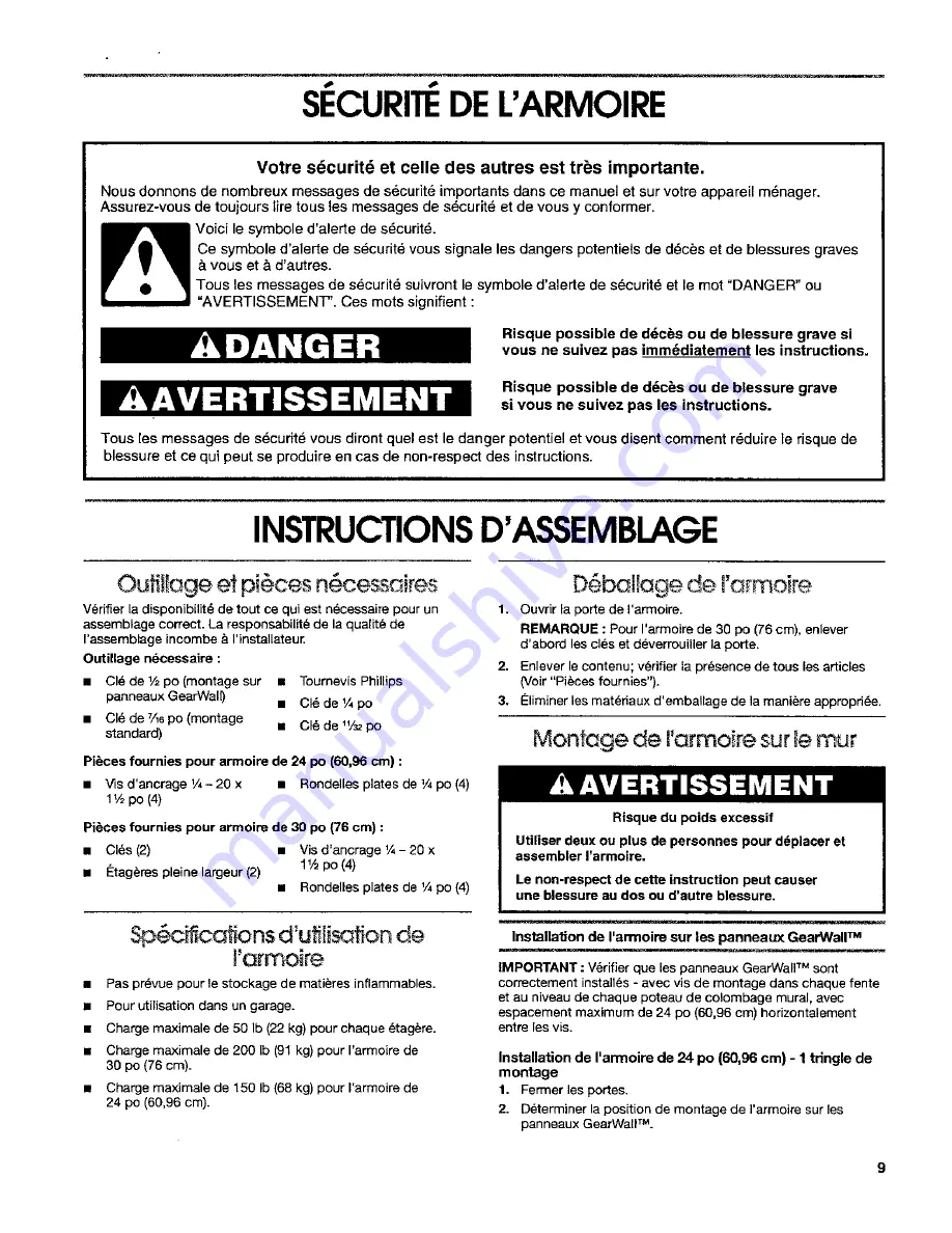 Gladiator GAWG302DPG00 Assembly Instructions Manual Download Page 9