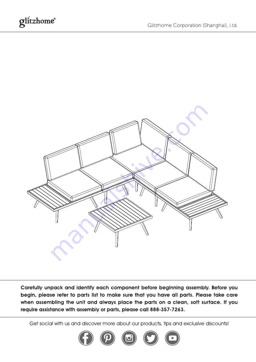 GLITZHOME Patio Gray Aluminum Sectional Assembly Instruction Manual Download Page 1