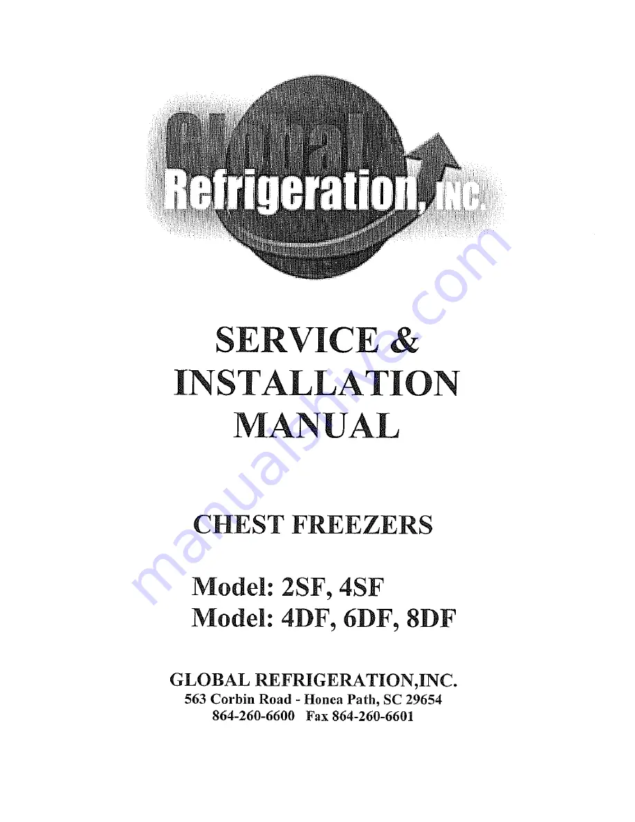 Global Refrigeration 2SF Service And Installation Manual Download Page 1