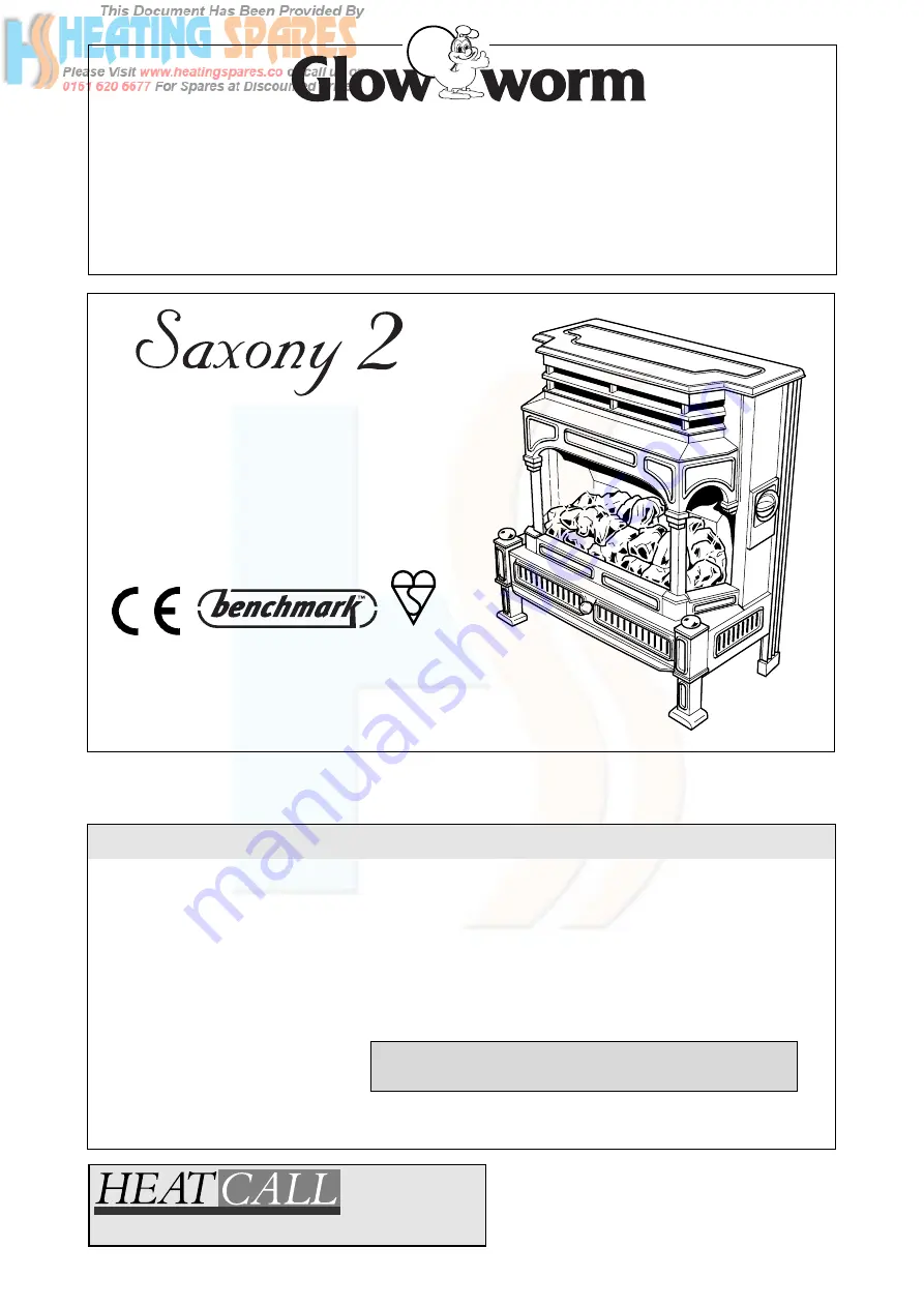 Glowworm SAXONY 2 BBU FIRE FRONT Instructions For Use Installation And Servicing Download Page 1