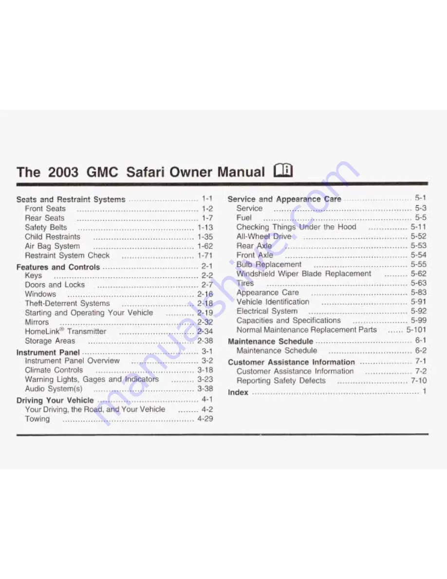 GMC 2003 Safari Owner'S Manual Download Page 2