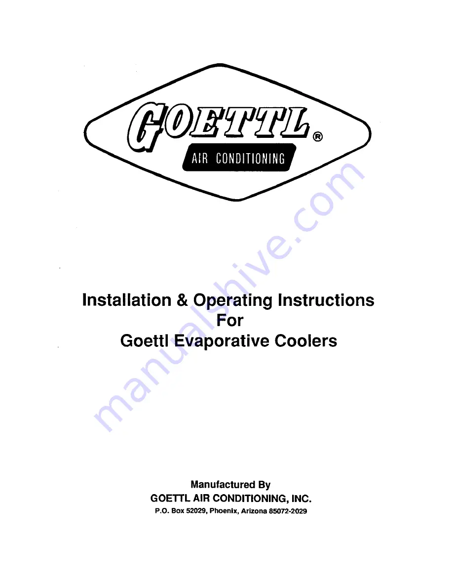 GOETTL Evaporative Coolers Installation & Operating Instructions Manual Download Page 1