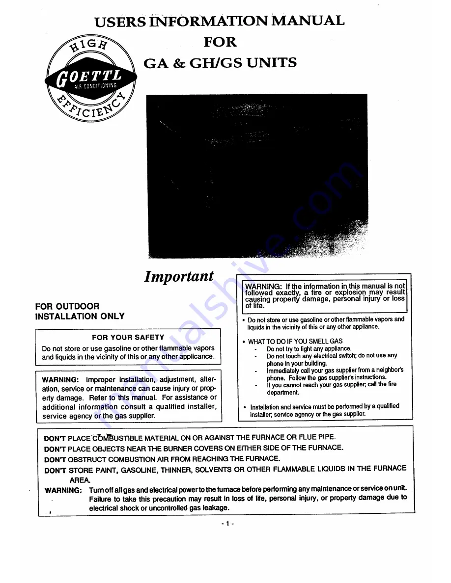 GOETTL GH UNITS User'S Information Manual Download Page 1