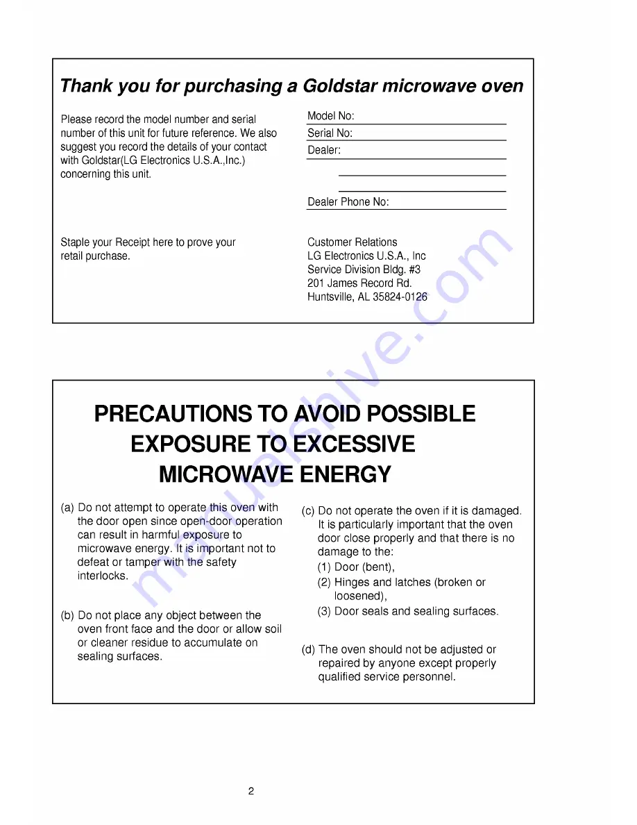 Goldstar MA-7801 Owner'S Manual Download Page 2