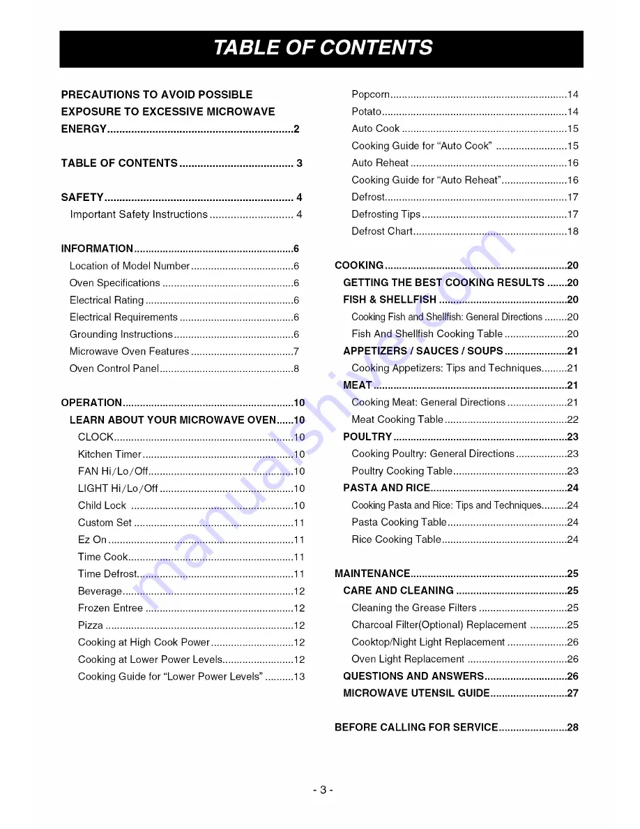 Goldstar MV1501B Owner'S Manual & Cooking Manual Download Page 3