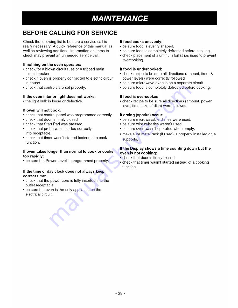 Goldstar MV1501B Owner'S Manual & Cooking Manual Download Page 28