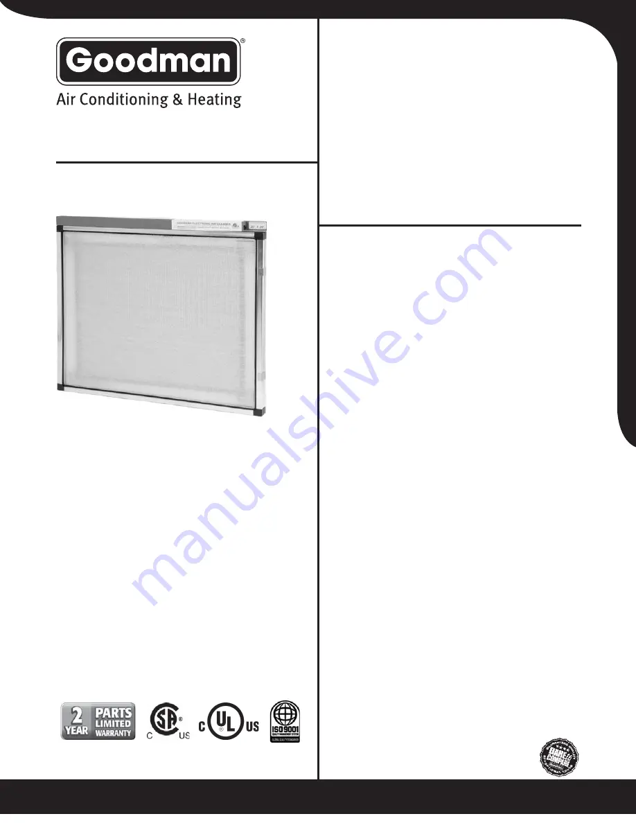 Goodman G1EAC Series Скачать руководство пользователя страница 1