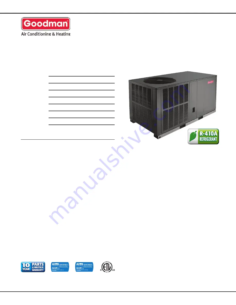 Goodman GPH13H Specifications Download Page 1