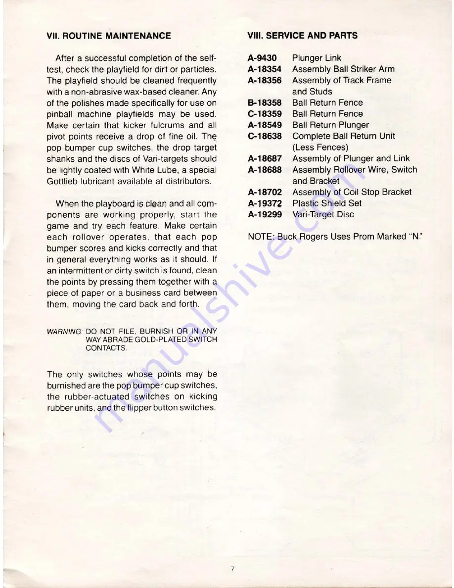 Gottlieb Buck Rogers Instruction Manual Download Page 9