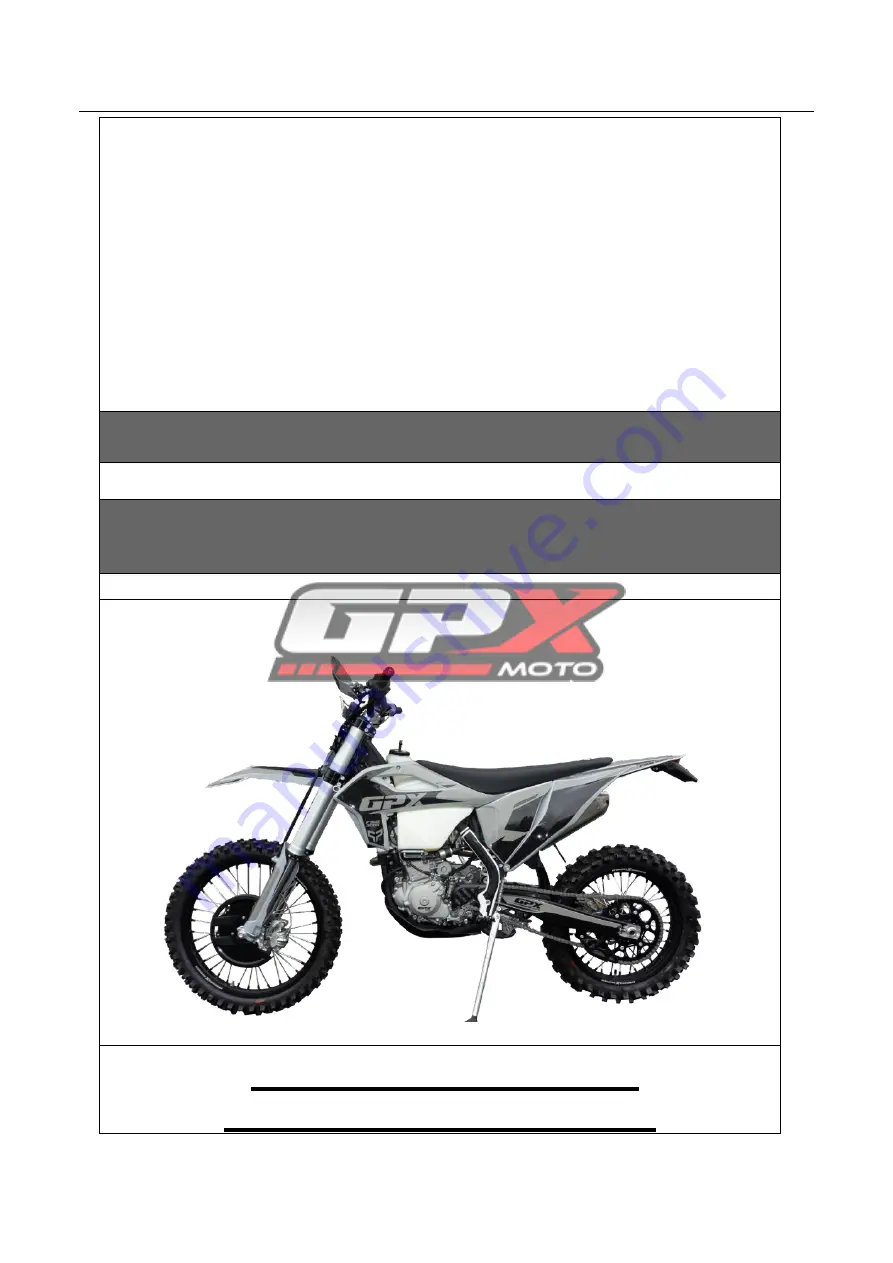 GPX MOTO GPX 450R FSE Owner'S Handbook Manual Download Page 1