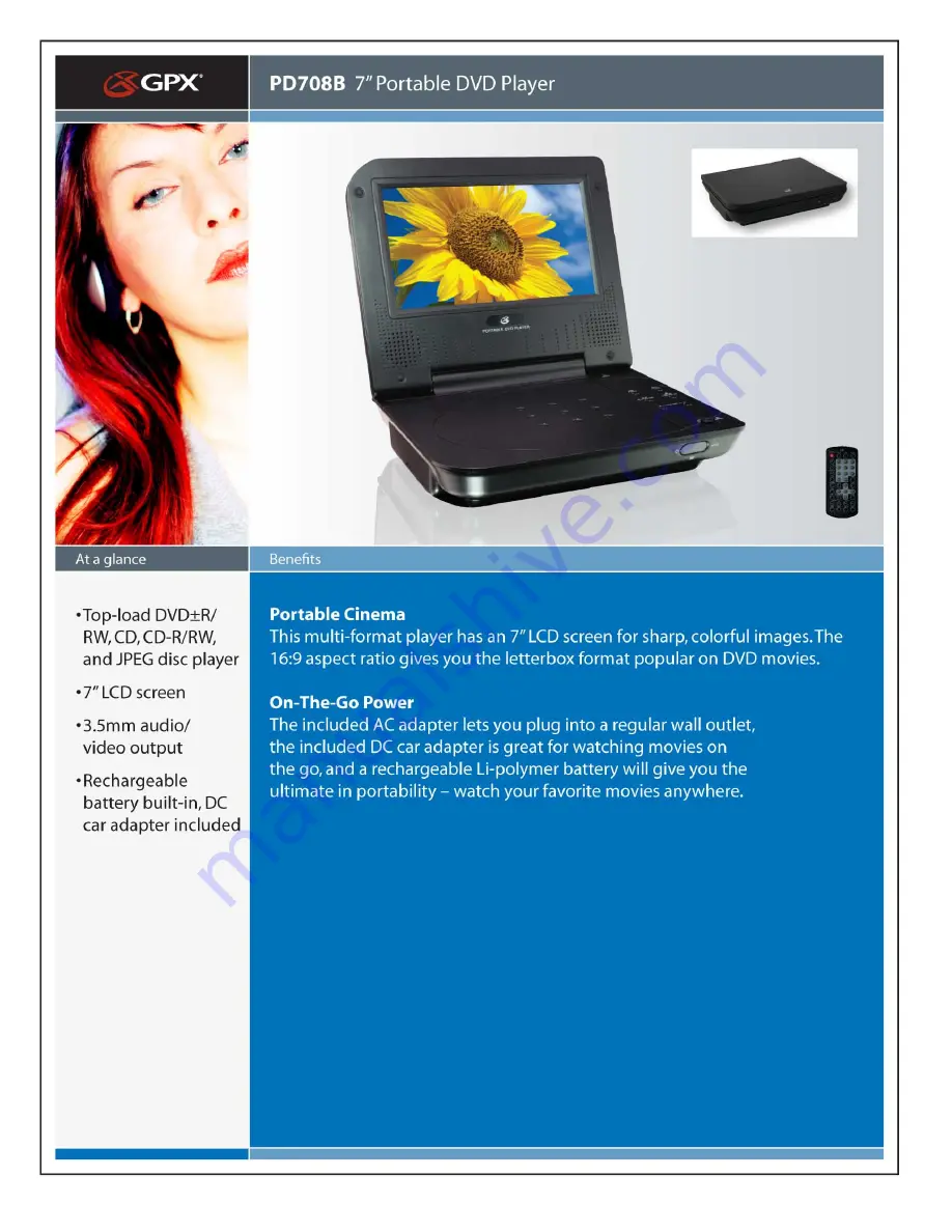 GPX PD708B Specifications Download Page 1