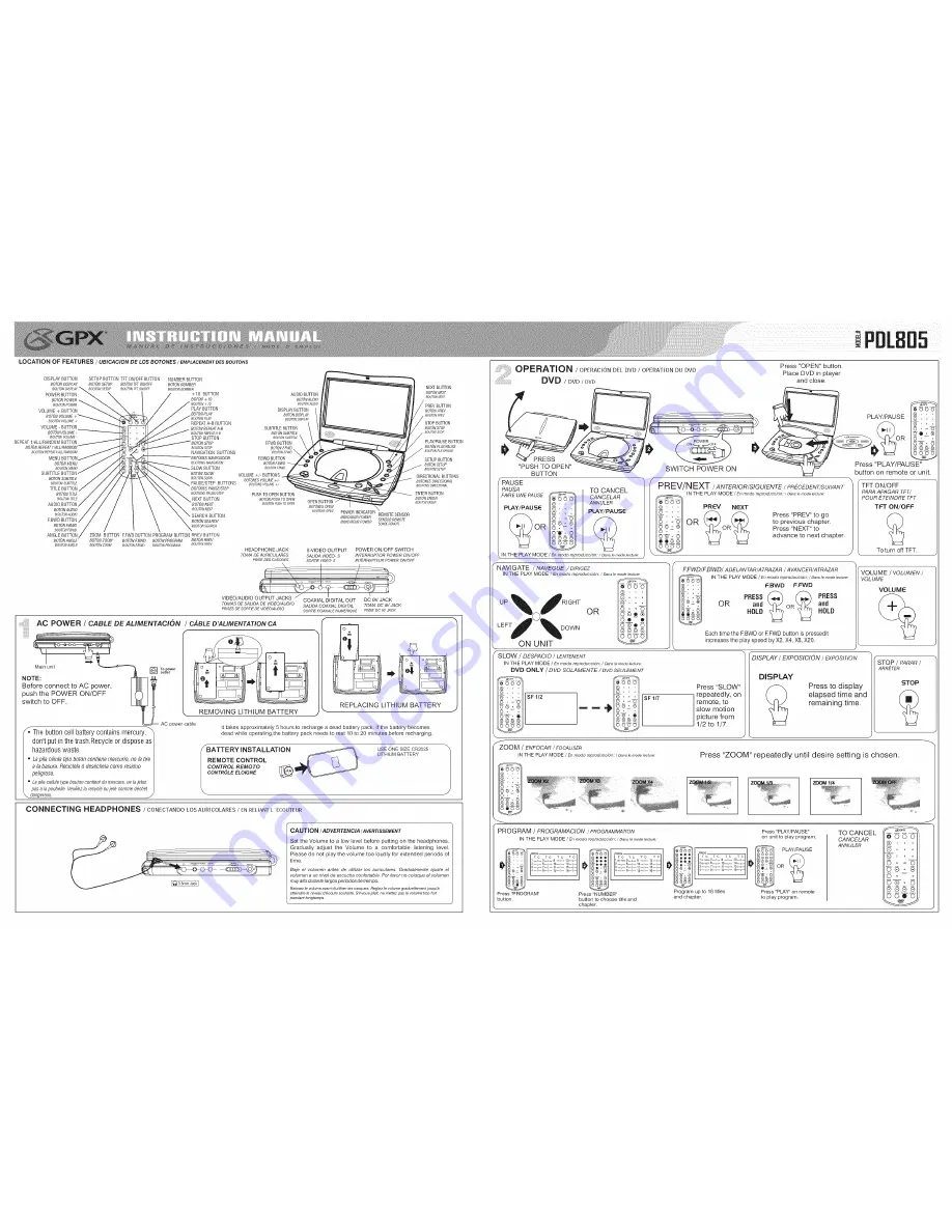 GPX PDL805 Скачать руководство пользователя страница 1