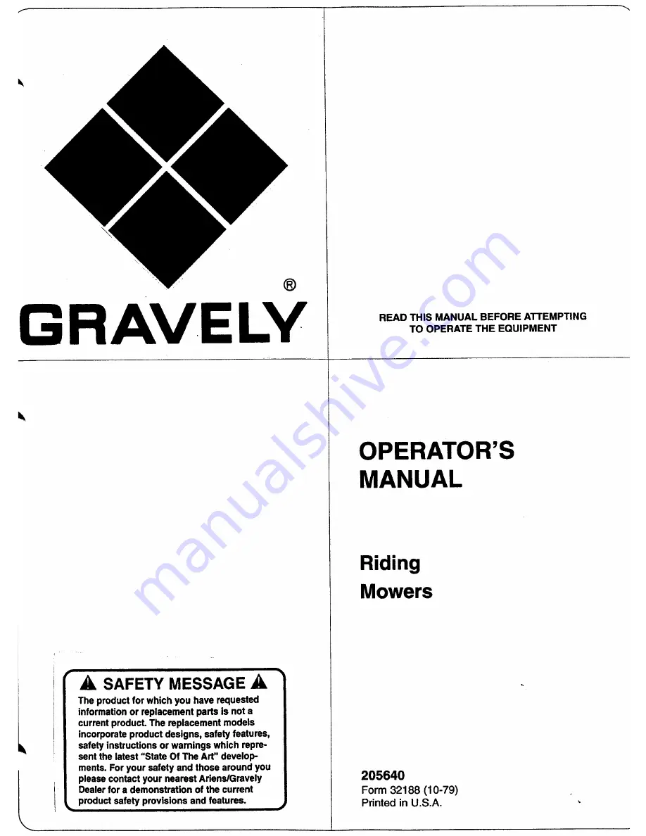 Gravely 1130E Operator'S Manual Download Page 1