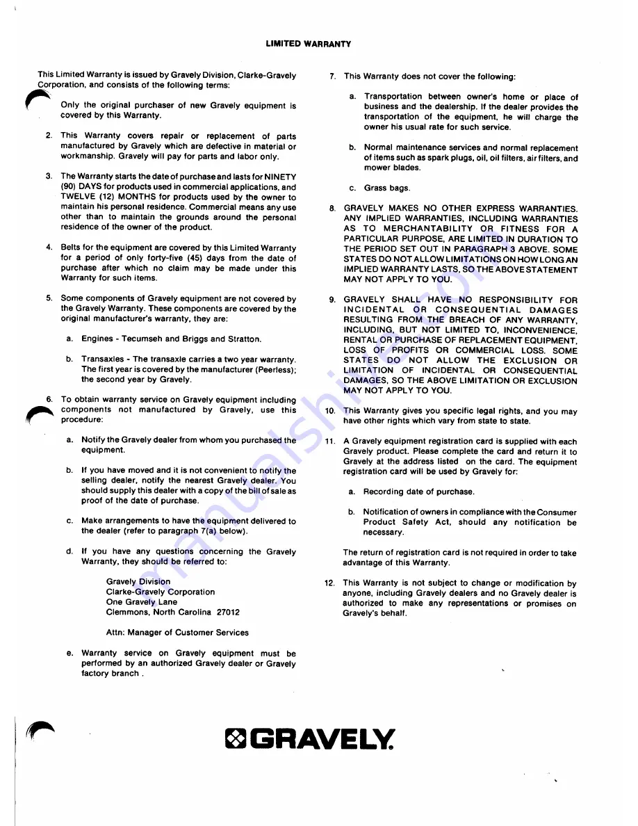 Gravely 1130E Operator'S Manual Download Page 22