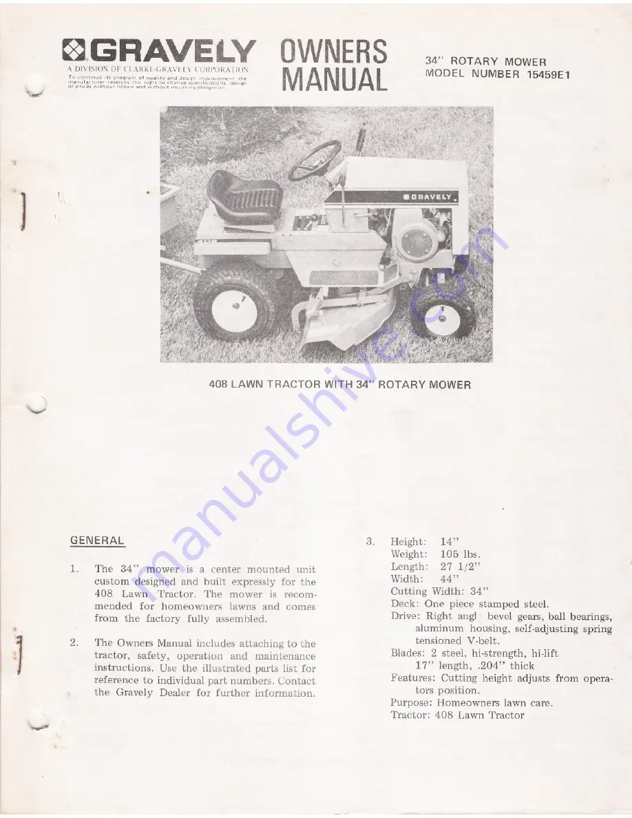 Gravely 15459E1 Owner'S Manual Download Page 1