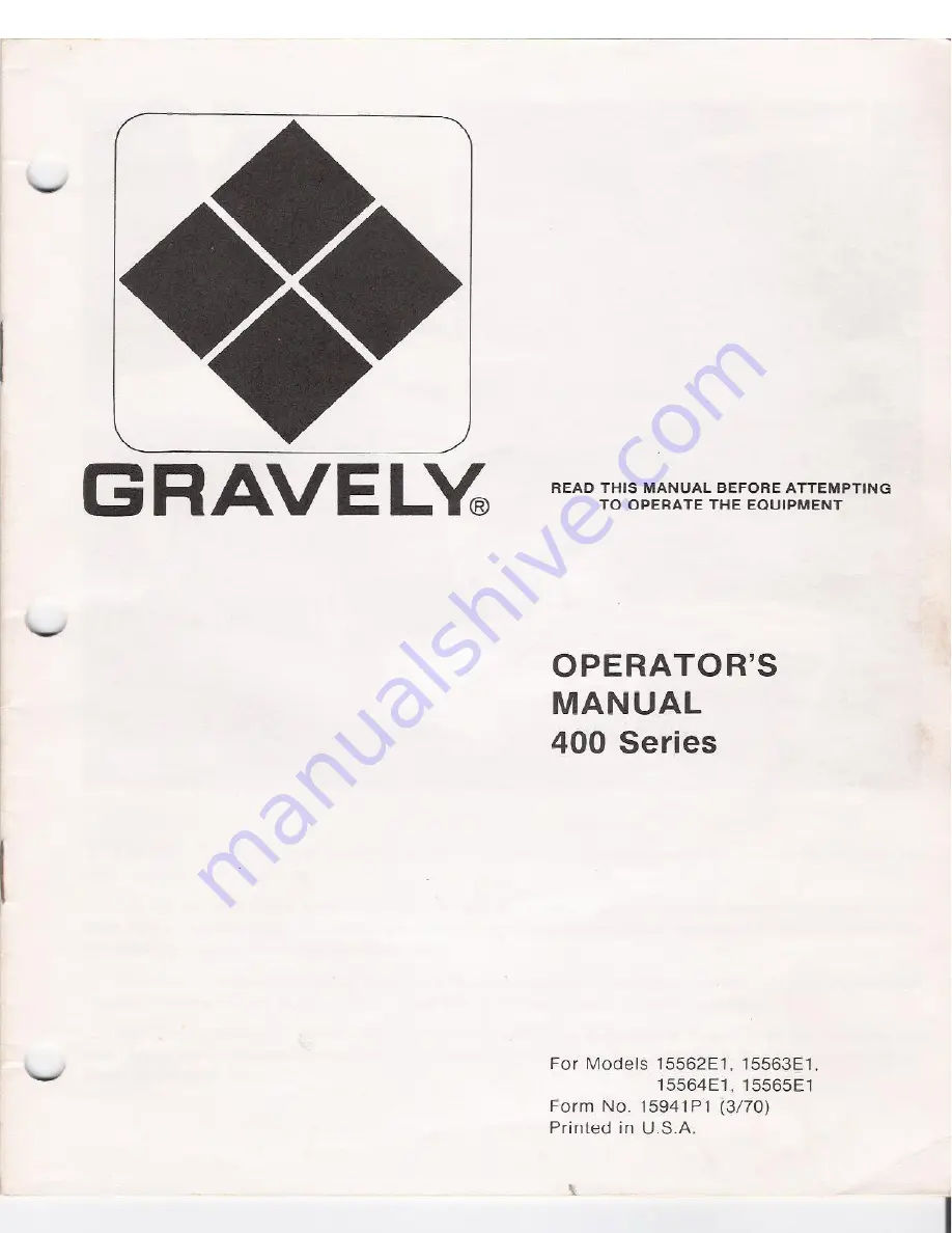 Gravely 15562E1 Operator'S Manual Download Page 1