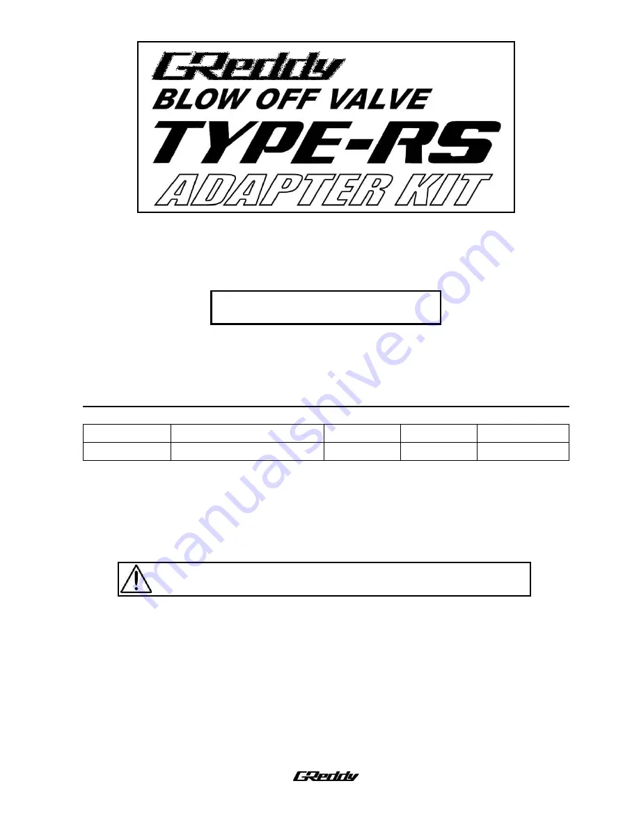 GReddy TYPE-RS BRS-313 CT9A Instruction Manual Download Page 1