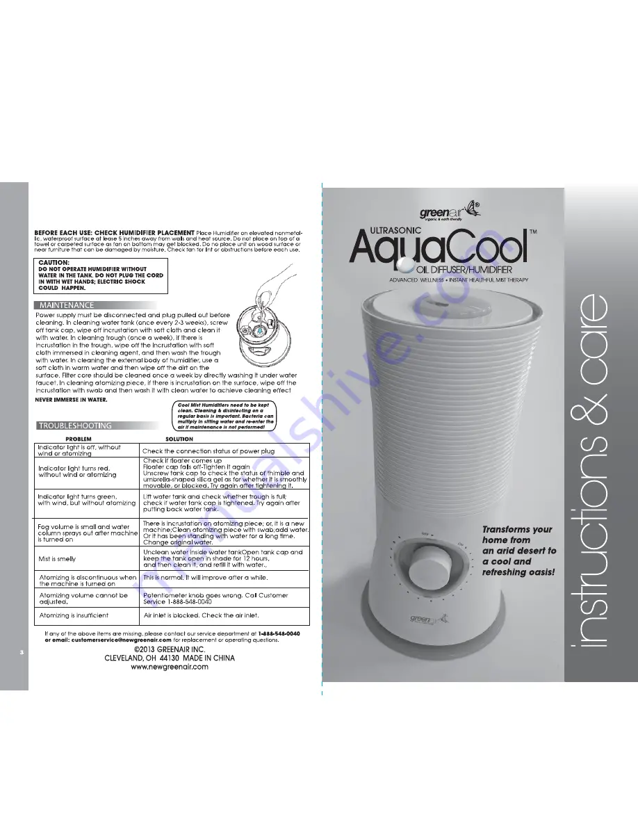 greenair AquaCool Installation And Care Manual Download Page 1