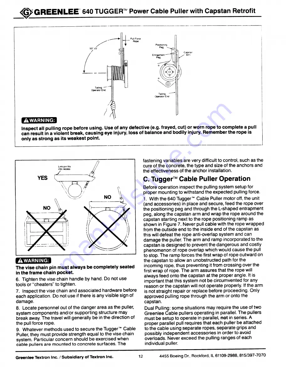 Greenlee Tugger 640 Operation, Service And Parts Instruction Manual Download Page 12