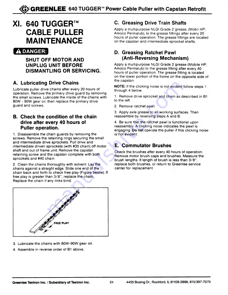 Greenlee Tugger 640 Operation, Service And Parts Instruction Manual Download Page 24