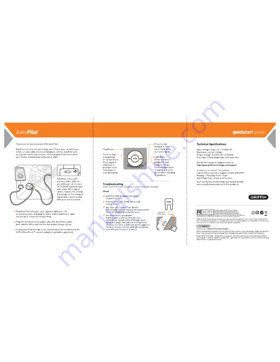 Griffin Technology AutoPilot Quick Start Manual Download Page 1