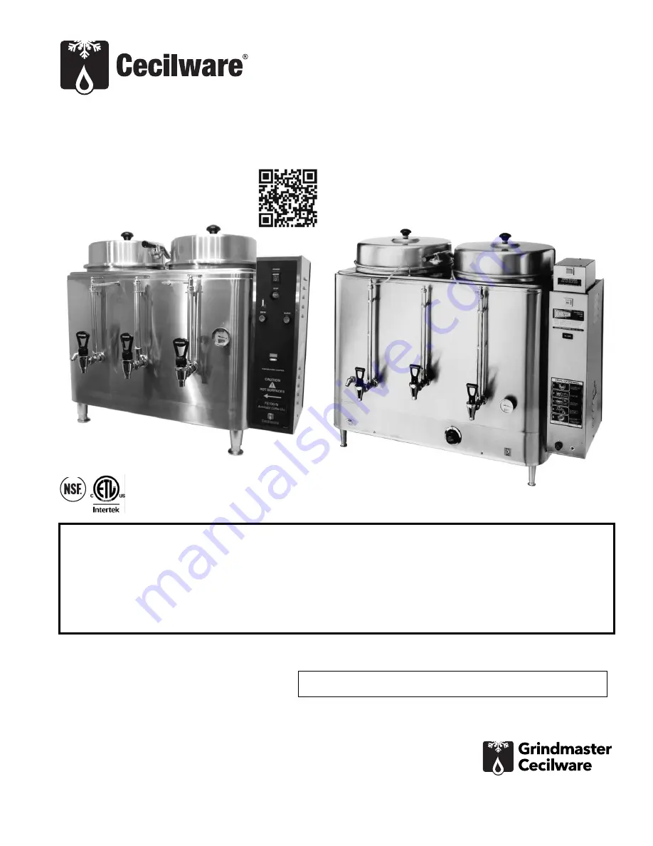 Grindmaster Cecilware CL100N Series Operator'S Manual Download Page 1