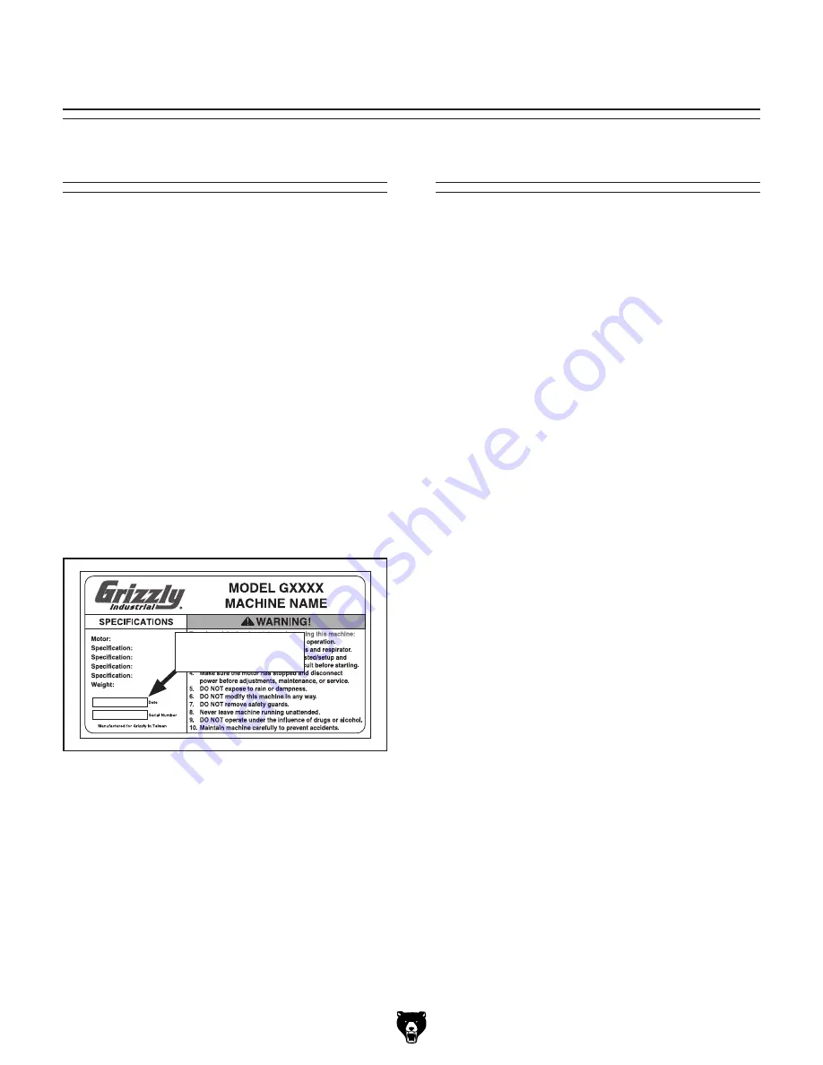 Grizzly G0451 Owner'S Manual Download Page 4