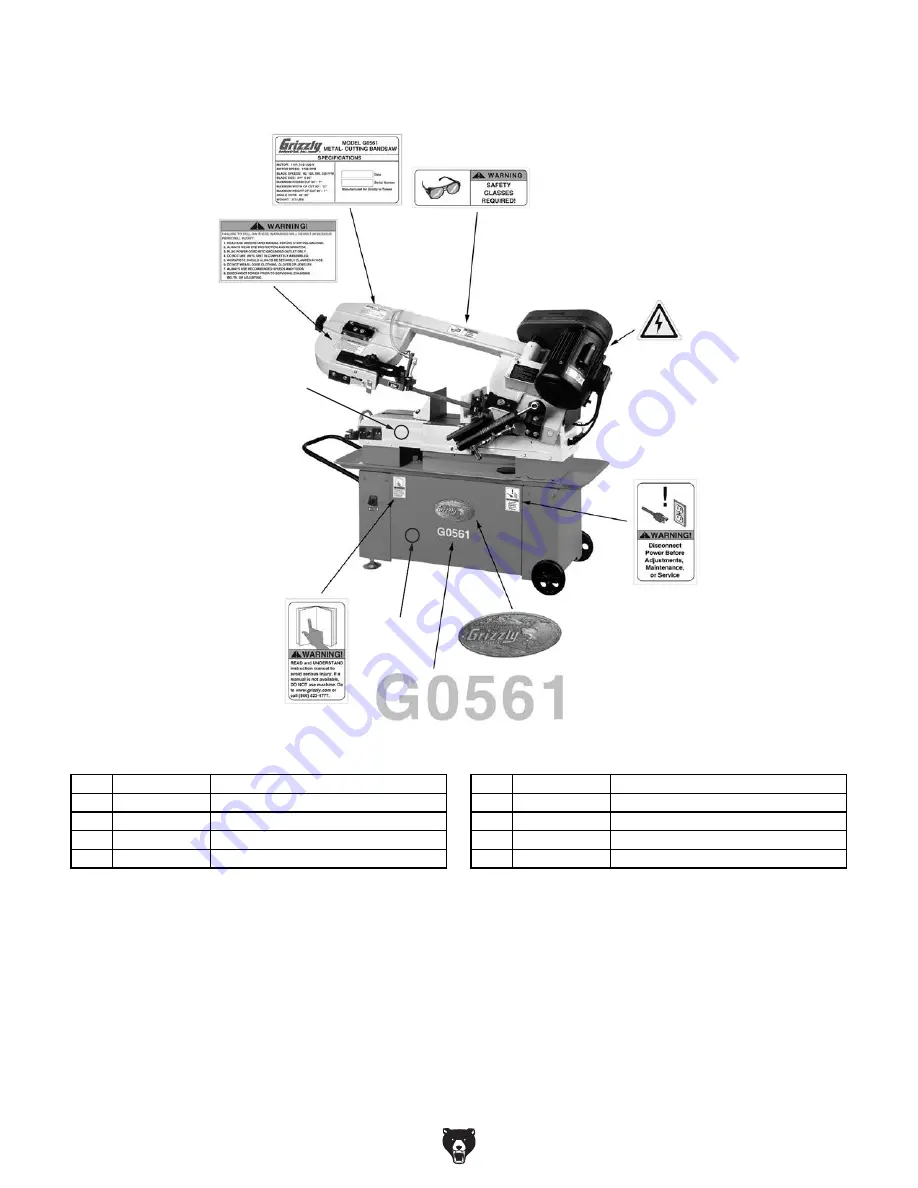 Grizzly G0561 Owner'S Manual Download Page 56