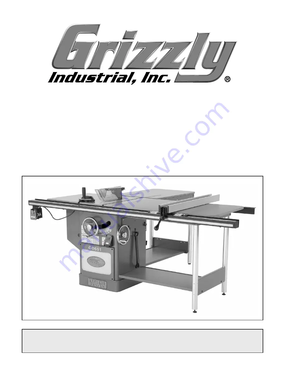 Grizzly G0651 Owner'S Manual Download Page 1