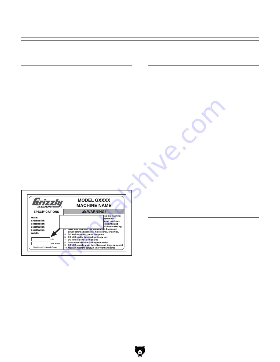 Grizzly G0693 Owner'S Manual Download Page 4