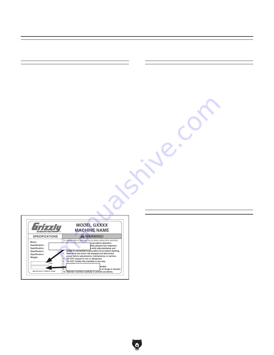 Grizzly G0720R Owner'S Manual Download Page 4