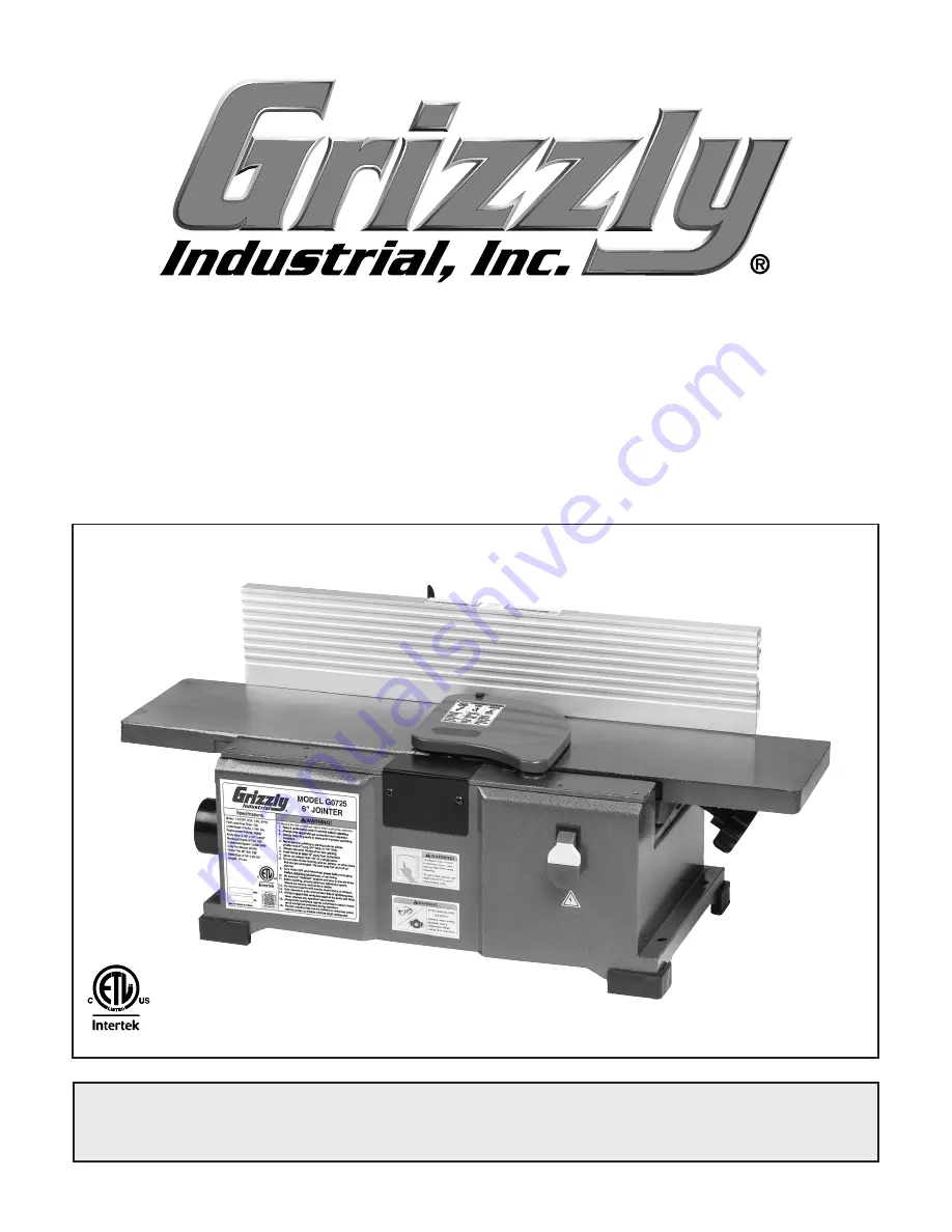 Grizzly G0725 Скачать руководство пользователя страница 1