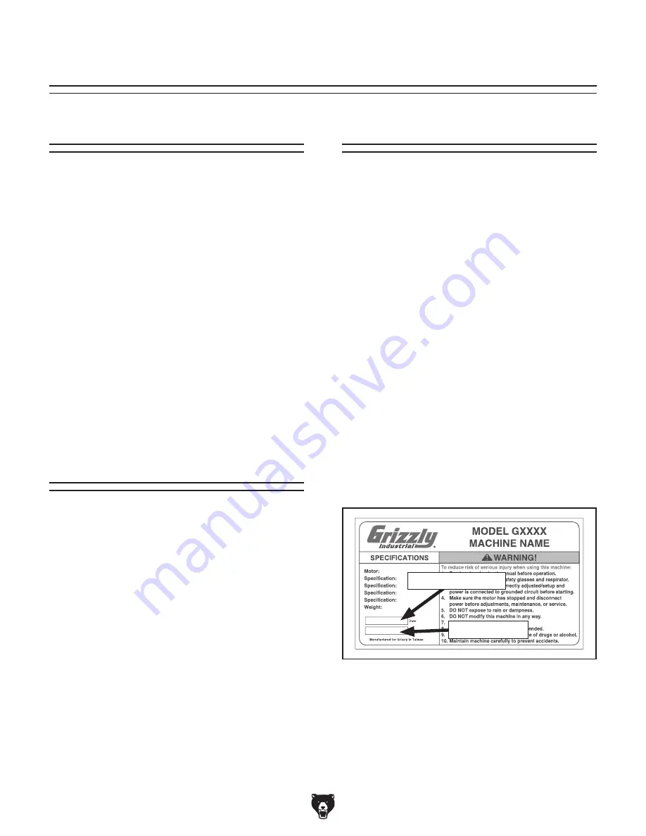 Grizzly G0758 Owner'S Manual Download Page 4