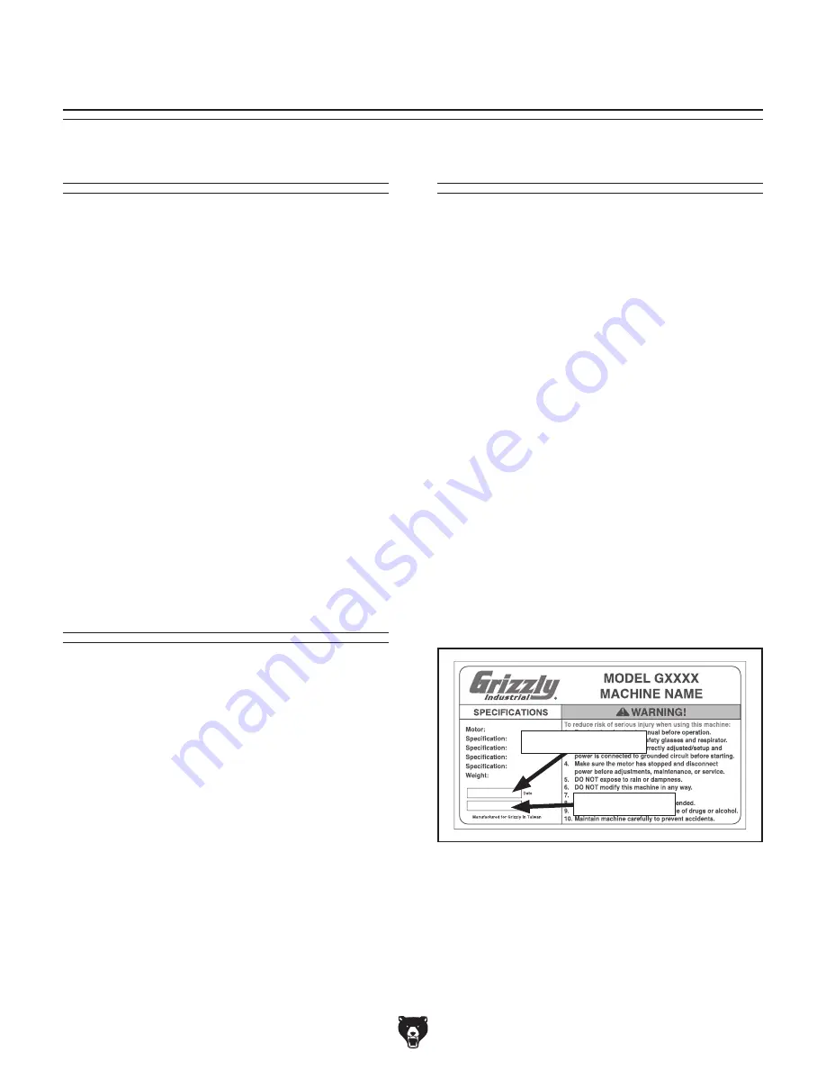 Grizzly G0768 Owner'S Manual Download Page 9