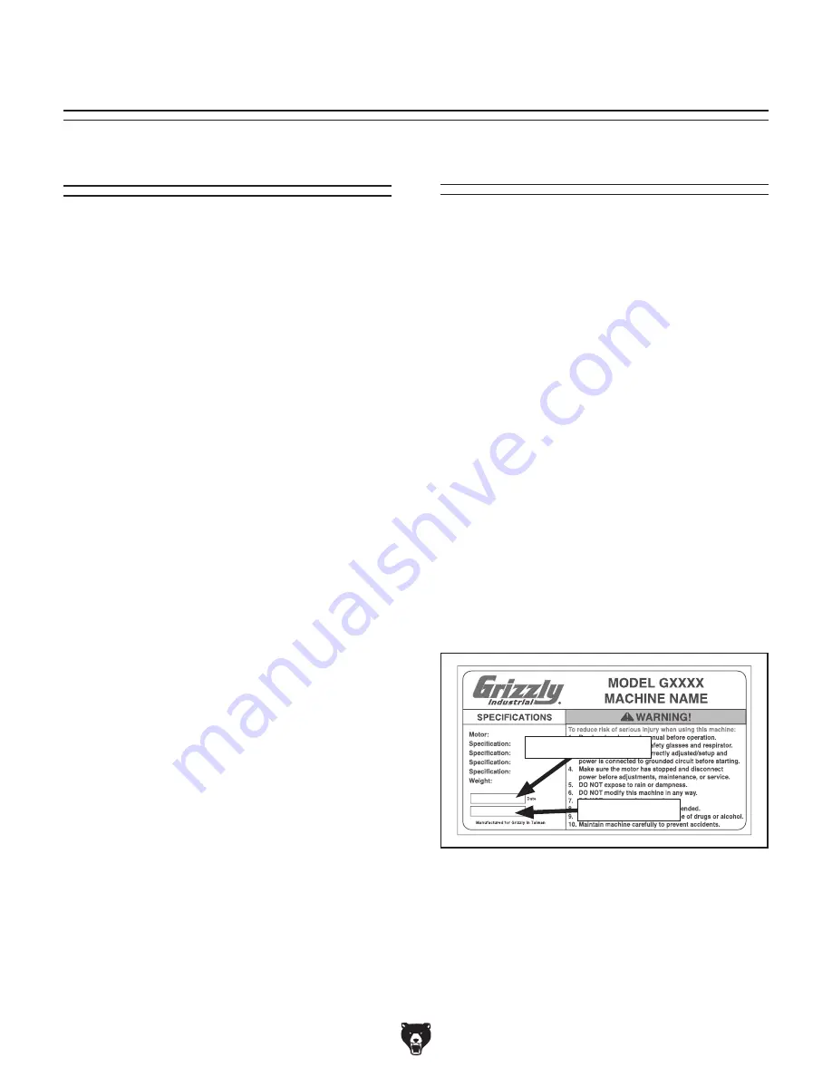 Grizzly G0795Z Owner'S Manual Download Page 4