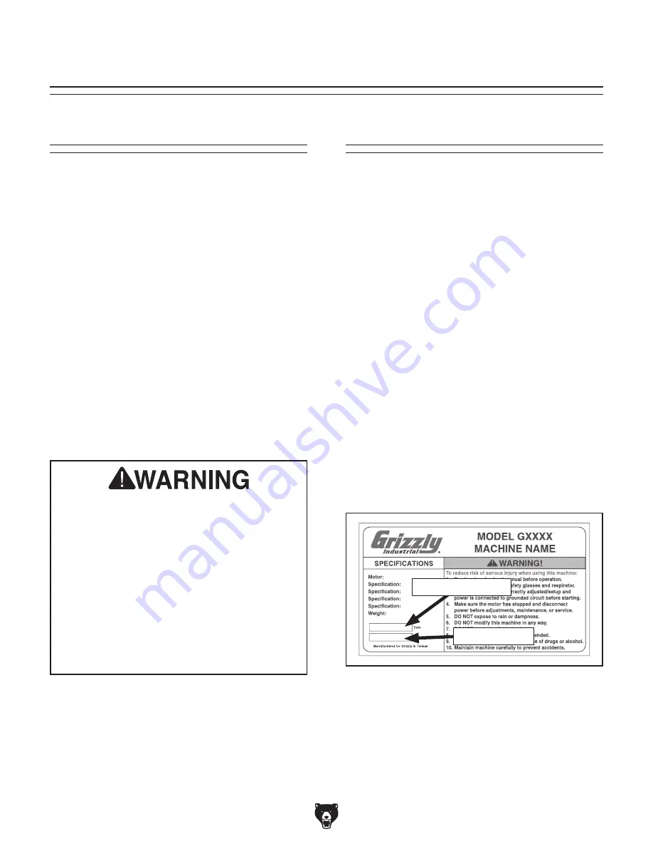 Grizzly G0853 Owner'S Manual Download Page 5