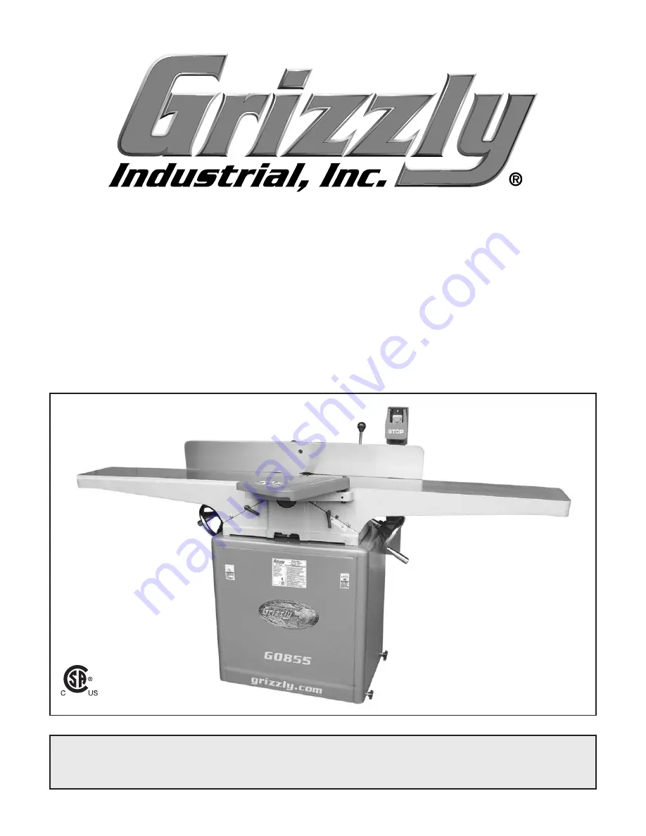 Grizzly G0855 Owner'S Manual Download Page 1