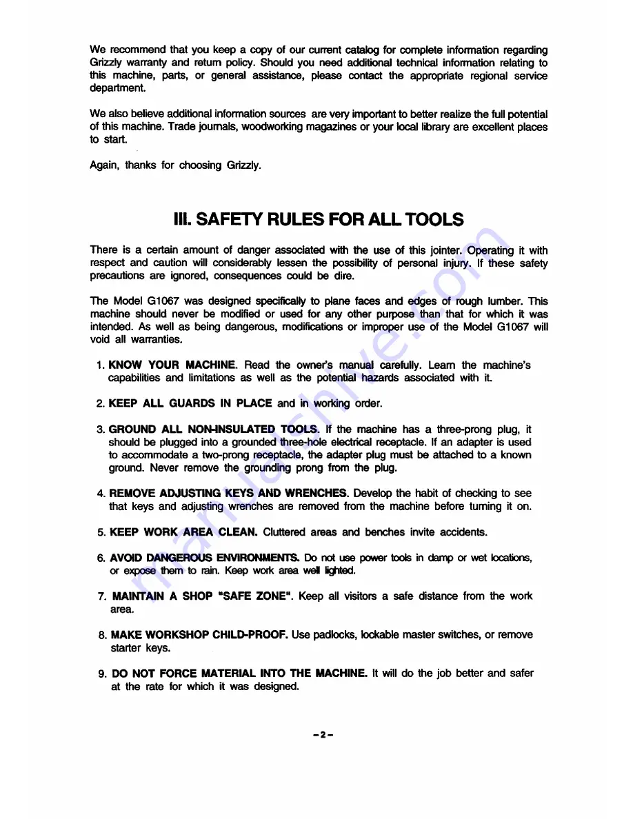 Grizzly G1067 Instruction Manual Download Page 8