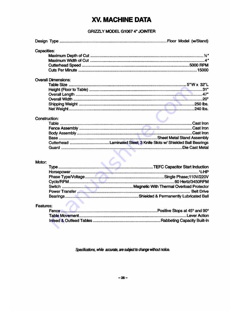 Grizzly G1067 Instruction Manual Download Page 32