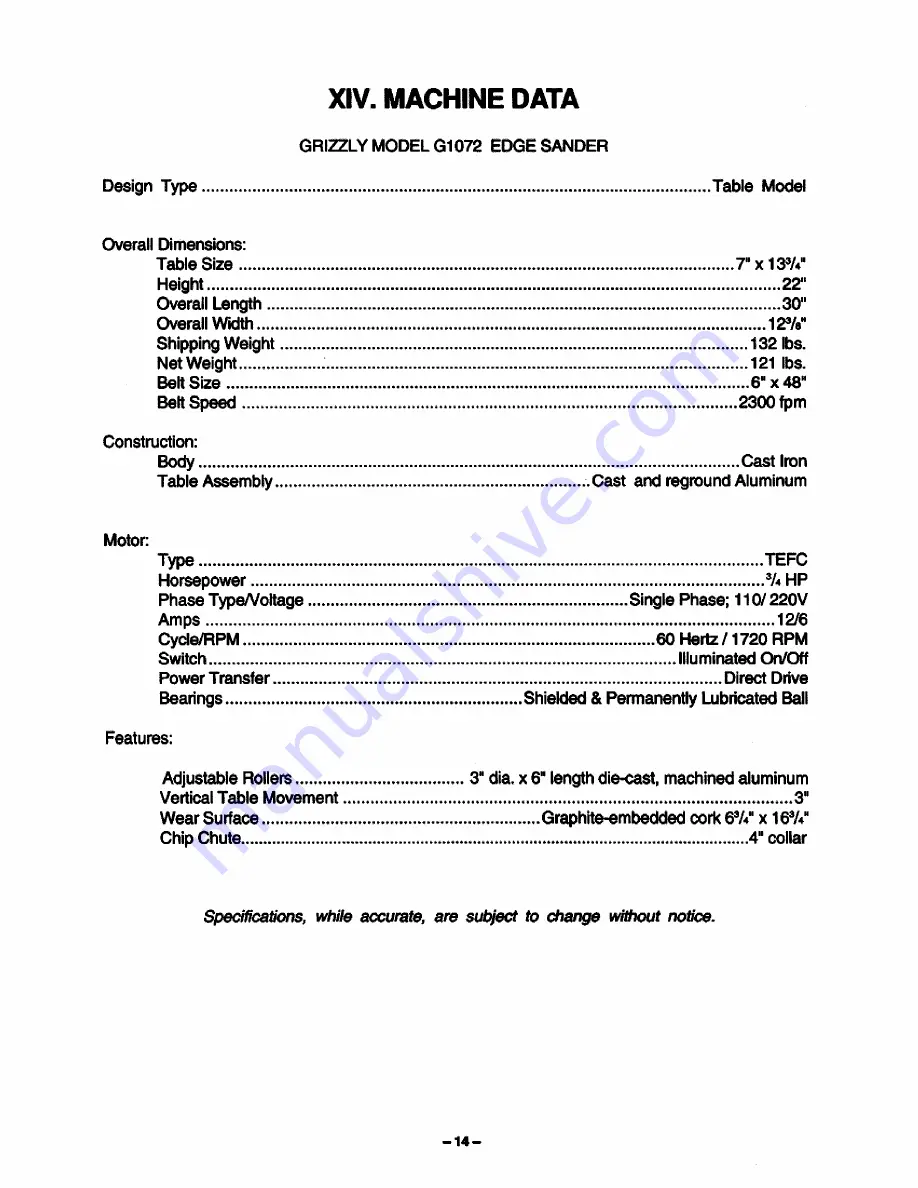 Grizzly G1072 Instruction Manual Download Page 20