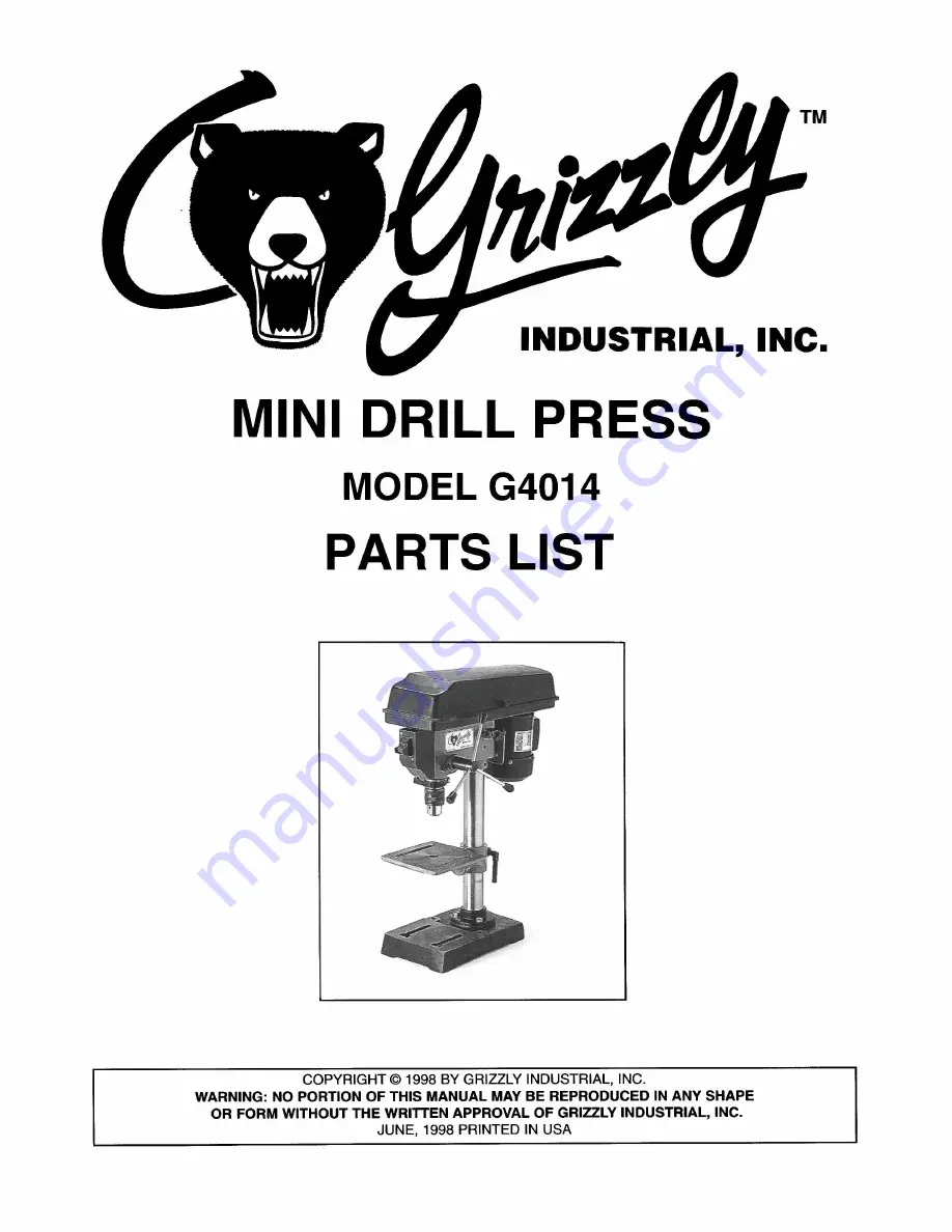 Grizzly G4014 Parts List Download Page 1